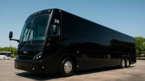 Exterior of Charter Bus Company Broomfield's 55 Passenger Charter Bus in Broomfield
