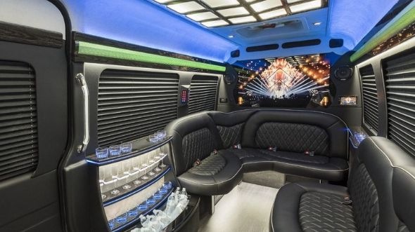 Interior of Charter Bus Company Broomfield's Sprinter Limo in Broomfield