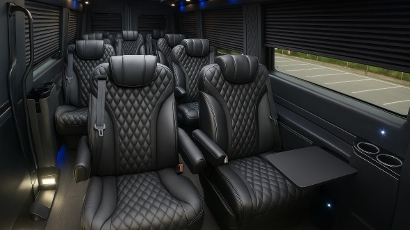 Interior of Charter Bus Company Broomfield's Sprinter Van Rental With Driver in Broomfield
